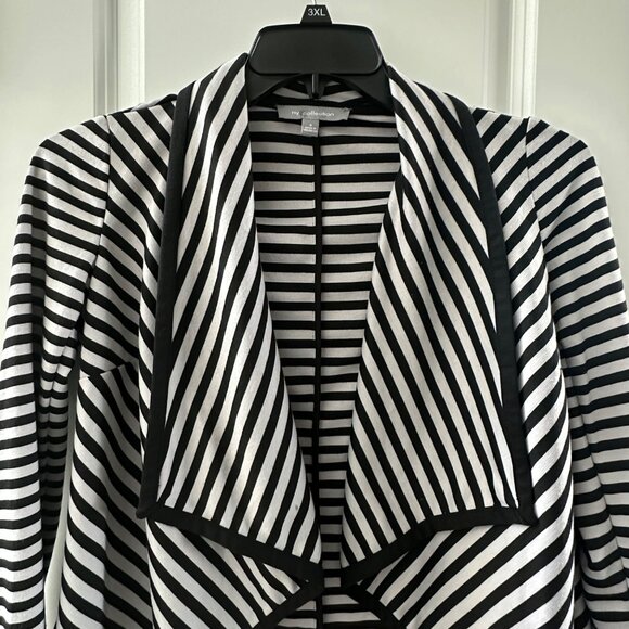 Striped Black & Gray Open Front Cardigan Blazer S Ny Collection - Picture 9 of 9